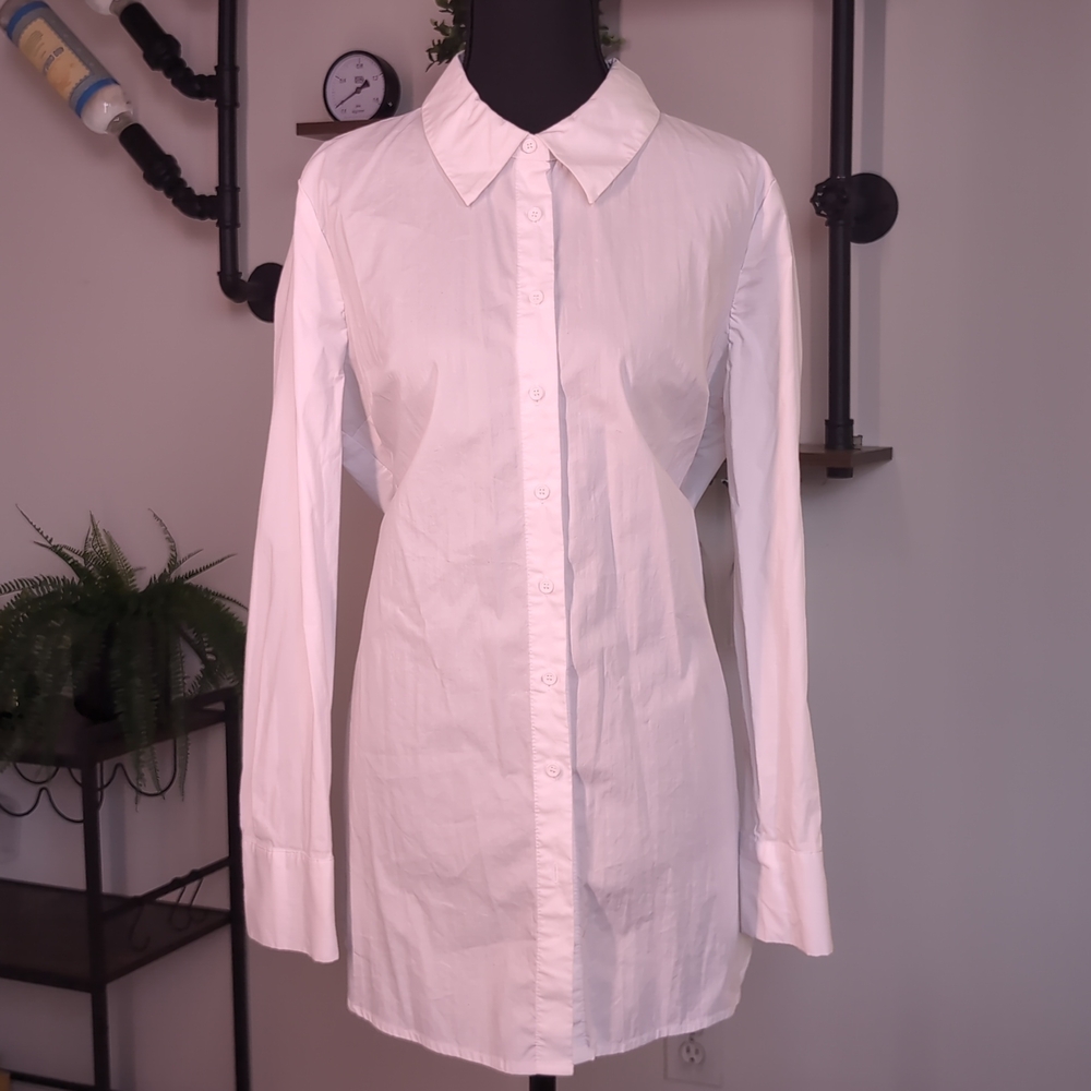 Crisp Marled Longline Tunic in White. Perfect for Office Siren Aesthetic.